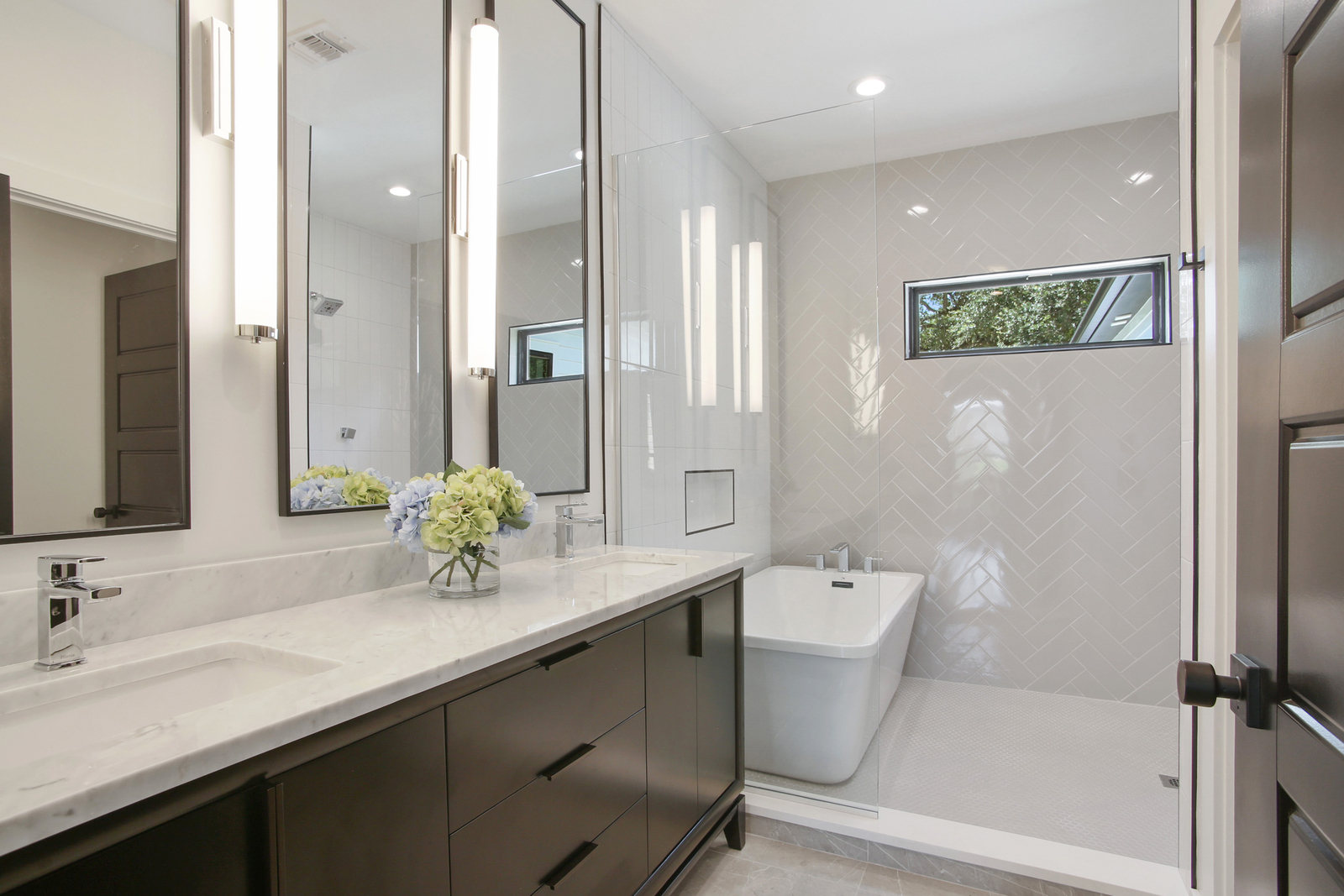 Luxury master bathroom of Pratt House new construction custom home designed and built by DMG